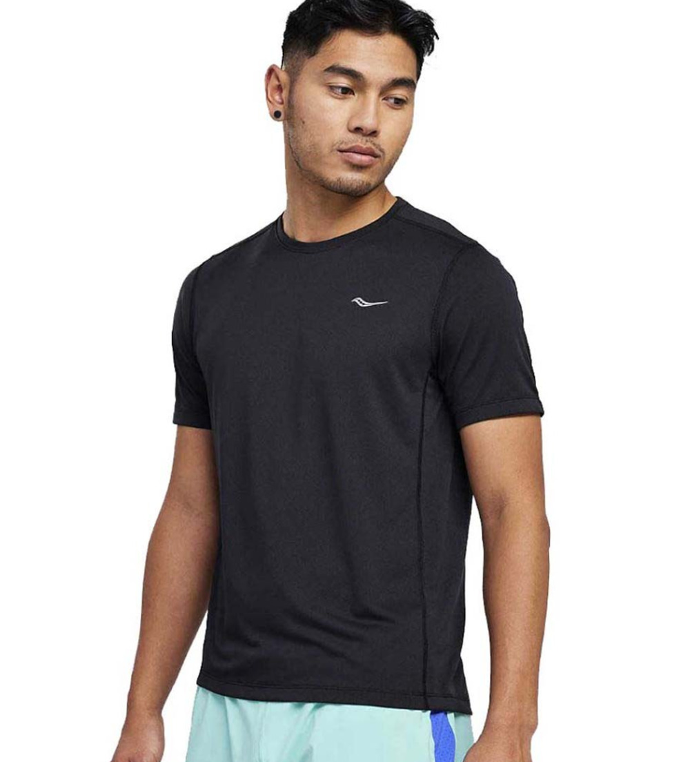 SAUCONY Mens Stopwatch Short Sleeve Running T-Shirt Medium Black NWT